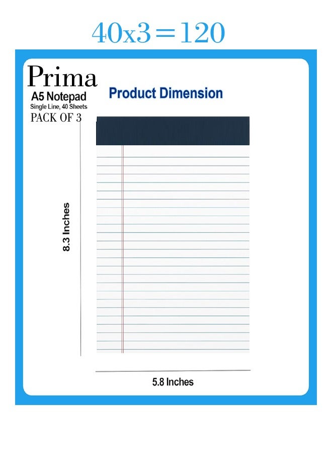 PRIMA Pack of 3 notepad lined paper 40 sheets A5 size - Image 2
